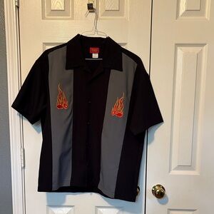 Vintage Venue Black and Gray Shirt with Flame Design